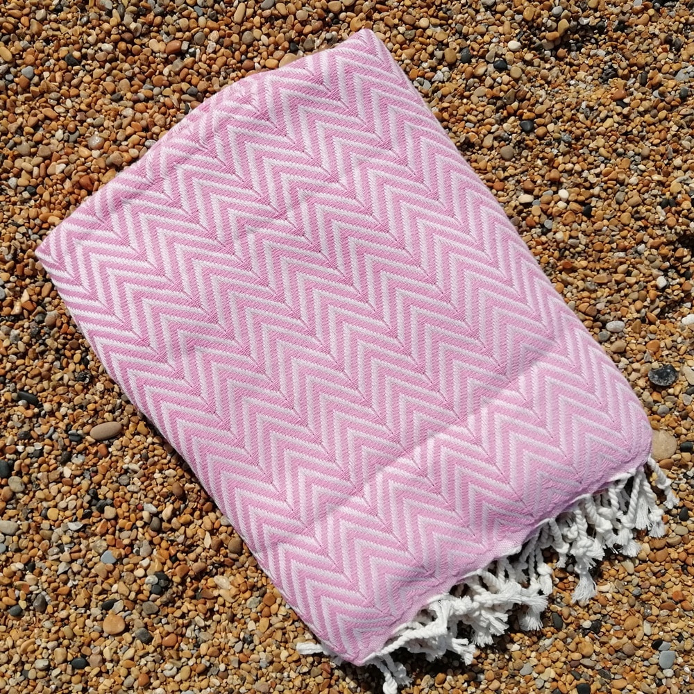 Chevron Pink d#quicl dry Turkish hammam towels
